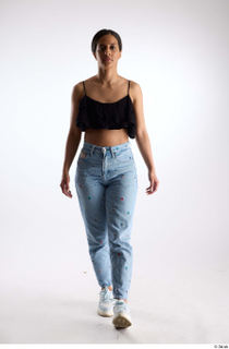 Jimena  1 black ruffled crop top blue jeans casual…